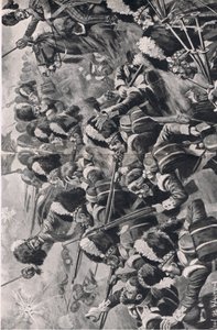 Az almai csata, 1854. szeptember 20.: A 93. hegyvidékiek előretörése, illusztráció a brit csaták szárazföldön és tengeren című filmből, 1915