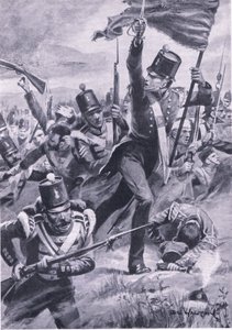 A könnyű hadosztály előretörése Almában, 1854. szeptember 20., illusztráció a „British Battles on Land and Sea” c.
