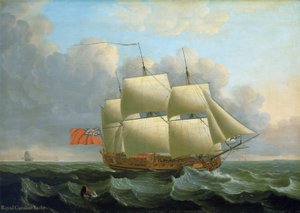 A "Royal Caroline" 1749-ben épült Deptfordban (Anglia). Olaj, vászon alkotó: John the Elder Cleveley