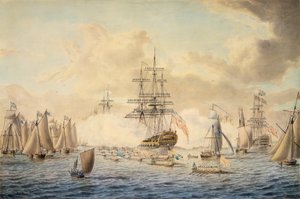 III. György a flottát Spitheadnél vizsgálja felül, 1773. június 22., a HMS "Royal Oak" ábrázolásával. alkotó: John the Younger Cleveley