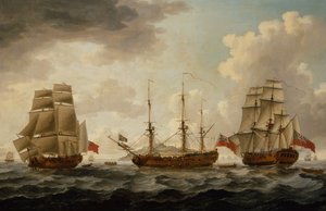 H.M.S. Tyrall három pozícióban Antigua mellett
