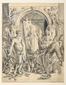 Apelles Campaspe festmény (toll és barna tus, szürke mosás, fehér testszín fektetett papíron) alkotó: Joos or Jodocus van (after) Winghe