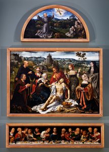 A lerakás oltárképe, Szent Ferenc stigmáival, Krisztus letétele és az utolsó vacsora a genovai Kisebb Testvérek templomából, 1520 körül alkotó: Joos van Cleve