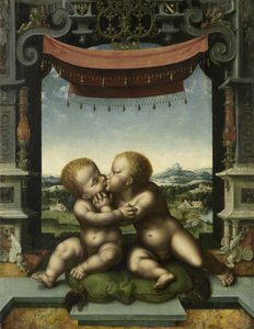 A csecsemők Krisztus és Keresztelő Szent János ölelkeznek, 1520-25 alkotó: Joos van Cleve