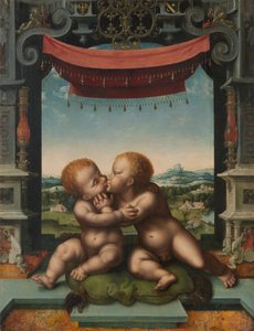 A csecsemők Krisztus és Keresztelő Szent János ölelkeznek, 152025 alkotó: Joos van Cleve