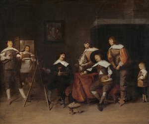 Egy művész, aki egy fiatal úr portréját festi Antwerpenben