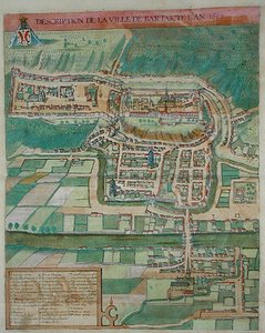 Bar térképe, Georg Braun (1541-1622) és Frans Hogenberg „Civitates Orbis Terrarum” című művéből, 1572 körül (színes metszet) alkotó: Joris (after) Hoefnagel
