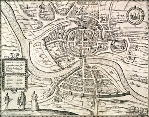 Bristol térképe, Georg Braun (1541-1622) és Frans Hogenberg (1535-90) „Civitates Orbis Terrarum” című művéből, 1581 (metszet) alkotó: Joris (after) Hoefnagel