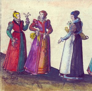 Az Erzsébet-kori angol nők, 1598 (kézi színezett rézmetszet) alkotó: Joris Hoefnagel