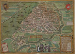 Antwerpen térképe, Georg Braun (1541-1622) és Frans Hogenburg (1535-90) "Világ városai"-ból, 1572 körül