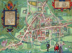 Cambridge térképe, Georg Braun (1541-1622) és Frans Hogenberg (1535-90) „Civitates Orbis Terrarum” című művéből, 1572 körül