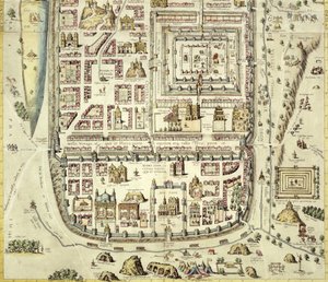 Jeruzsálem és a környező terület térképe, Georg Braum (1541-1622) és Frans Hogenberg (1535-90) 1572-1617 körüli „Civitates Orbis Terrarum” című művéből (lásd: 138905)