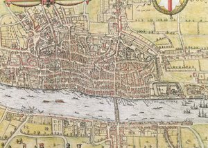 London térképe a "Világ városai"-ból, Georg Braun (1542-1622) és Frans Hogenburg (1635-90), 1572 körül
