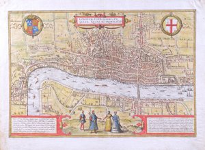 London térképe, a Civitates Orbis Terrarumból, Georg Braun (1542-1622) és Frans Hogenburg (1635-90), 1572 körül (lásd még: 51896 és 58543) alkotó: Joris Hoefnagel