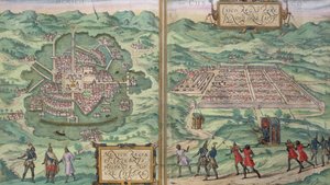 Mexikó és Cuzco térképe, Georg Braun (1541-1622) és Frans Hogenberg (1535-90) „Civitates Orbis Terrarum”-ból, 1572 körül alkotó: Joris Hoefnagel
