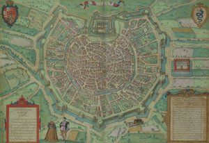 Milánó térképe, Georg Braun (1541-1622) és Frans Hogenburg (1535-90) "Civitates Orbis Terrarum" című művéből, 1572 körül.
