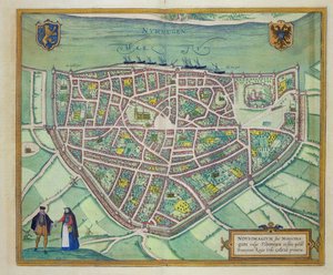 Nijmegen térképe, Georg Braun (1541-1622) és Frans Hogenberg (1535-90) „Civitates Orbis Terrarum”-ból, 1572-1617 körül