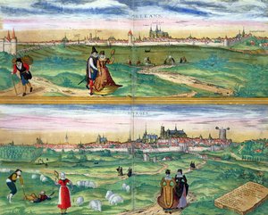Orleans és Bourges térképe, Georg Braun (1541-1622) és Frans Hogenberg (1535-90) „Civitates Orbis Terrarum” című művéből, 1572 körül
