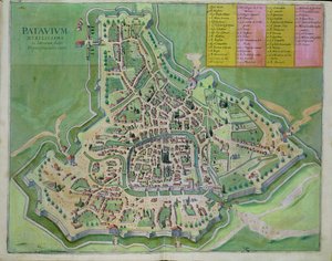 Padova térképe, Georg Braun (1541-1622) és Frans Hogenberg (1535-90) „Civitates Orbis Terrarum” című művéből, 1572-1617 körül