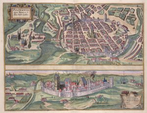 Poznan és Gruczno térképe, Georg Braun (1541-1622) és Frans Hogenberg (1535-90) „Civitates Orbis Terrarum” c. 1572-1617