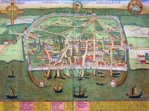 Visby térképe, Georg Braun (1541-1622) és Frans Hogenberg (1535-90) „Civitates Orbis Terrarum”-ból, 1572-1617 körül