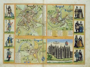 York, Shrewsbury, Lancaster és Richmond térképei Georg Braun (1541-1622) és Frans Hogenberg (1535-90) „Civitates Orbis Terrarum”-ból, 1572-1617 körül