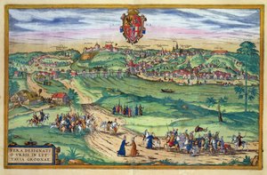 Grodno városrajza, Georg Braun (1541-1622) és Frans Hogenberg (1535-90) "Civitates Orbis Terrarum" című művéből, 1572 körül. alkotó: Joris Hoefnagel