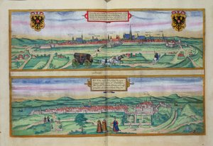 Bécs és Buda városterve, Georg Braun (1541-1622) és Frans Hogenberg (1535-90) „Civitates Orbis Terrarum”-ból, 1572 körül alkotó: Joris Hoefnagel