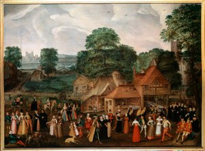 Lakodalom Berdmondseyben Georges Hoefnagel festménye (1542-1601) (ec.engl.) 1600 Magángyűjtemény alkotó: Joris Hoefnagel