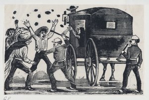 Férfiak harcoló ló és hintó közelében, kb. 1900-1910., kb. 1900-1910. alkotó: José Guadalupe Posada