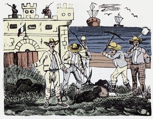 A mexikói forradalom (1910-1920): Fogolycsoportok kényszermunkában – Jose Guadalupe Posada (1852-1913) xilográfia alkotó: José Guadalupe Posada