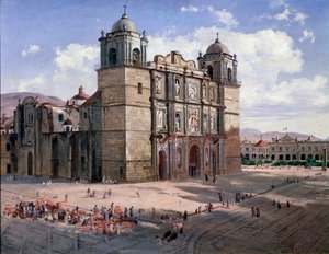 Kilátás a mexikói Oaxaca katedrálisára (festmény