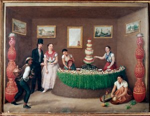 Chufa Horchata Sellers (Orxata de Xufa vagy Orxata De Xufla) Augustin Arriete festménye (19. század) Mexikóváros, Történelmi Nemzeti Múzeum, Chateau