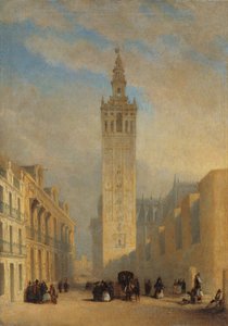 A Giralda a Calle Placentines felől nézve - Dominguez Becquer, Jose (1805-1841) - kb 1836 - Olaj, vászon - 57,4x40,2 - Museo Carmen Thyssen, Malaga alkotó: José Domínguez Bécquer