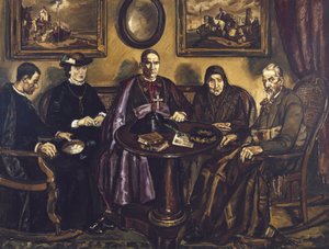 GUTIERREZ SOLANA, Jose (1886-1945). A püspök látogatása. 1926. (161 x 211 cm). Olaj, vászon. SPANYOLORSZÁG. MADRID (AUTONÓM KÖZÖSSÉG). Madrid. Reina Sofia Művészeti Központ Nemzeti Múzeum alkotó: Jose Gutierrez Solana