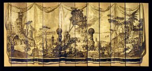 Vision Mediterranea, tizenegy leveles képernyő, 1925 körül (olaj, aranyozott fa panel) alkotó: Jose Maria Sert y Badia