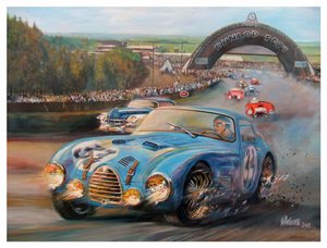 John Manuel Fangio a Le Mans-ban 1950 Gordini Typr 18S (akril, vászon)