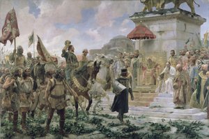 Roger de Flor (1280-1307) megérkezése Konstantinápolyba 1303-ban 8000 „almogavarrel”, akik a bizánci császárt szolgálták a törökök elleni csatában, 1888 alkotó: Jose Moreno Carbonero