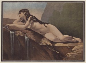 Nő sziklán fekvő (színes litó) alkotó: Jose Nicolas Aussandron