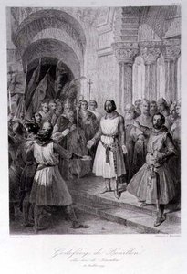 Bouillon Godfrey (kb. 1060-1100) Jeruzsálem királyává választott, Leopold Massard (1812-89) metszet (metszet) alkotó: Jose de (after) Madrazo y Garreta