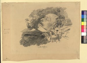 August Pettenkofen festő halálos ágyán alkotó: Josef Engelhart
