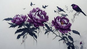 ink painting: PEONY in deep purple_01