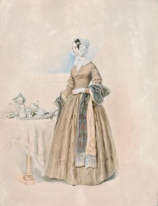 Leopoldine Karoline Palffy hercegnő portréja, született Kaunitz-Rietberg grófnő (a harmadik Anton Karl Palffy herceg felesége) egy terített teaasztalnál állva