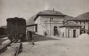 Album "Az én világháborúm – emlékek a délnyugati frontról Karintiában, Olaszországban, Trentino-Alto Adige" 1915.03.31.-1918.12.11. - Josef Zohles Wien": tolmezzói állomás (b/w ph)