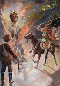Robinson Crusoe: A tatár bálvány elpusztítása (színes litho) alkotó: Joseph (after) Finnemore