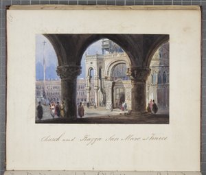 A templom és a Piazza San Marc Velencében, Thomas Moodys Journal-ba beillesztve egy svájci és olaszországi körútról, 1822 (wc papíron)