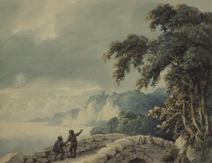 Táj fákkal, híddal és alakokkal