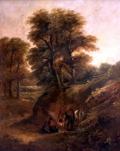 Erdős táj cigányokkal a tűz körül (olaj, vászon) alkotó: Joseph Barker