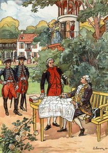 XVI. Lajos francia király és Jean Francois de Galaup navigátor, Laperuse gróf (1741-1788) 1785-ben, illusztráció: JL Beuzon 1933