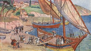 Szaracén fosztogatás a Földközi-tenger partján (színes litho)